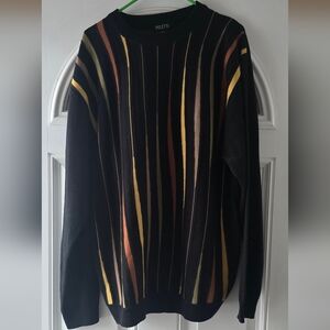 Vintage Grandpa-Core Crewneck – Peletti 90s Black Striped Oversized Sweater